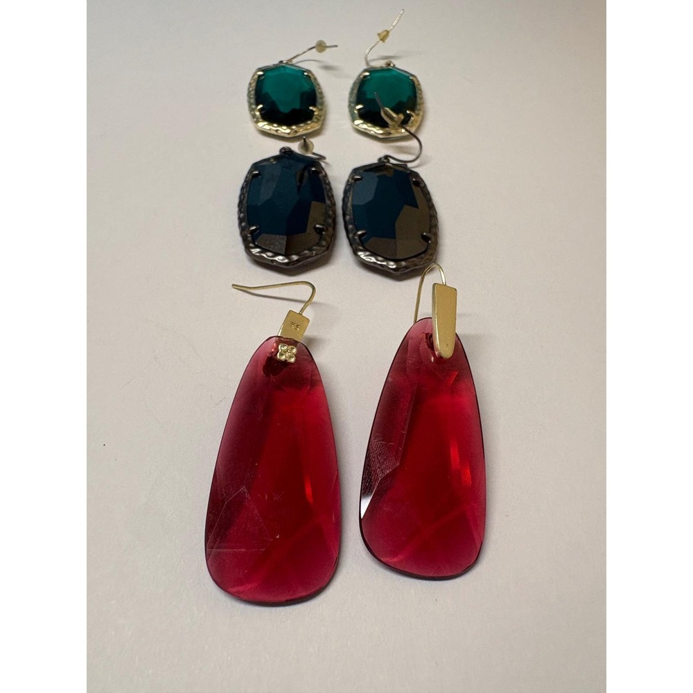 Kendra Scott Earrings Bundle 3 Pairs Danielle Elle Green Grey Red Drop Dangle - Picture 2 of 5